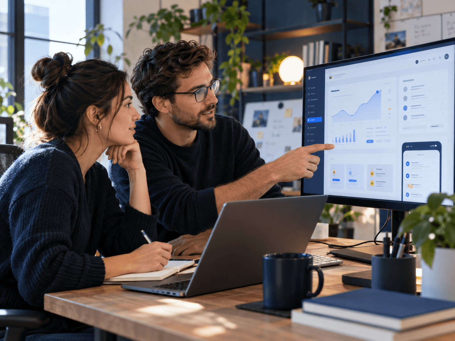 A founder and product engineer collaborating on a working SaaS product interface