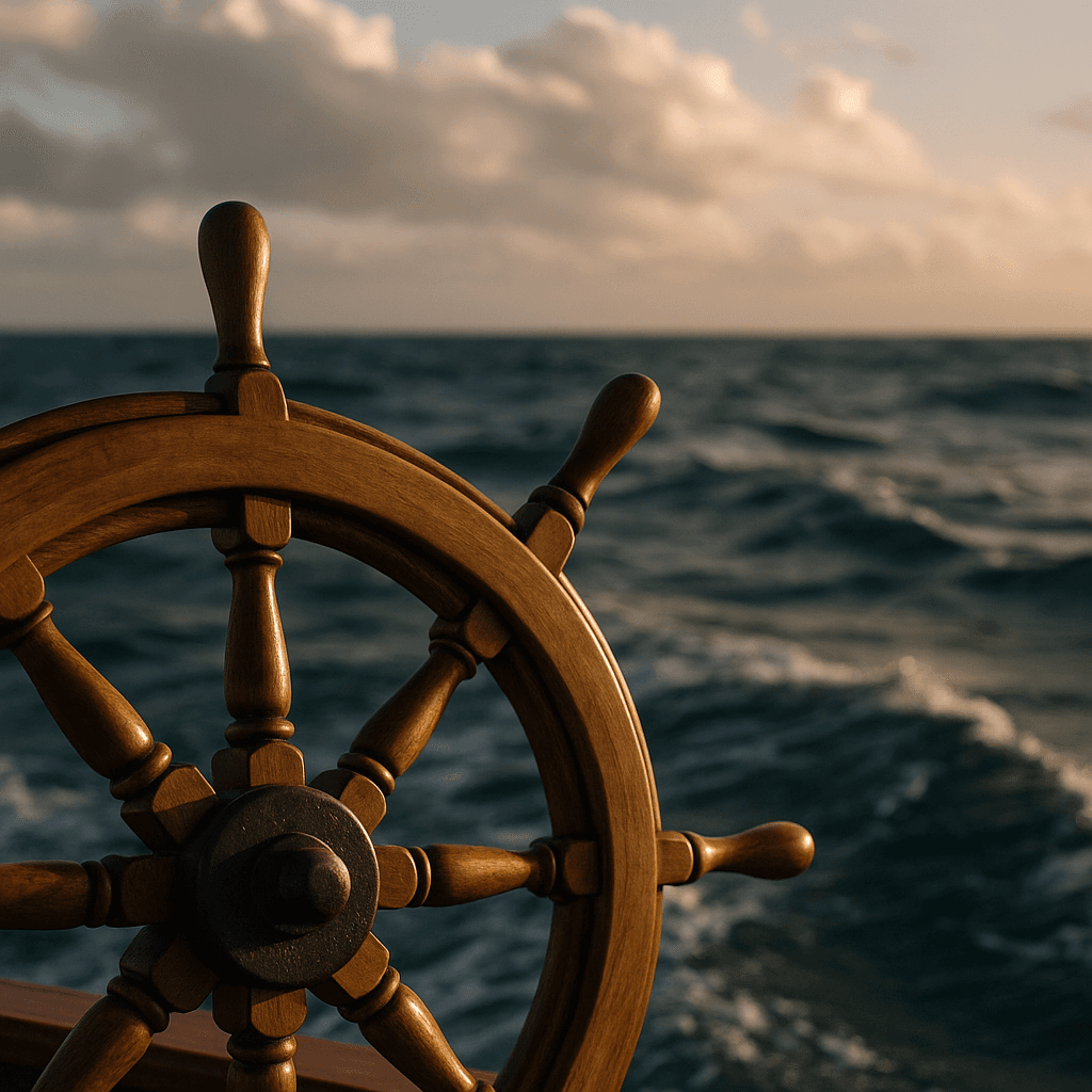 Ship's wheel guiding through dynamic sea - continuous strategic guidance