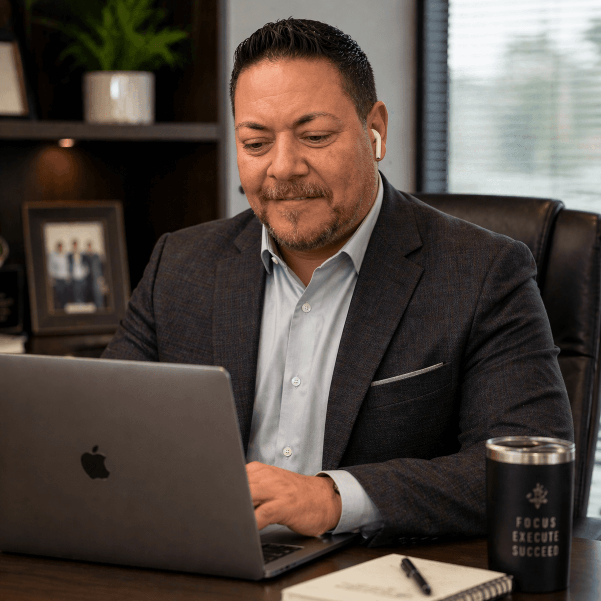 Ken Ramirez working at his laptop — the principal delivering the engagement, not a handoff to a junior associate